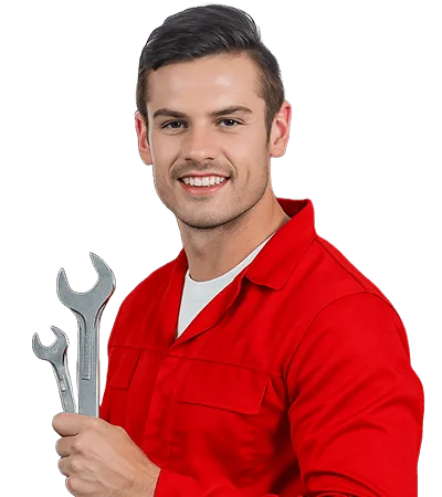 Mechanic standing beside a serviced vehicle
